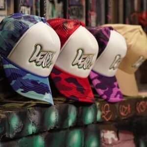 Leafy Camo Trucker Hat – Embroidered Logo Cap